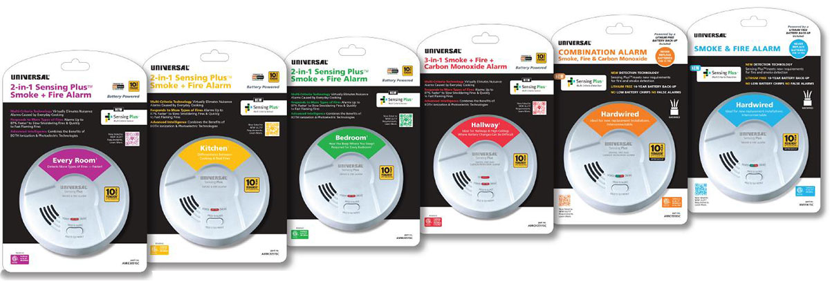 Sensing Plus universal security smoke, fire and carbon monoxide alarms
