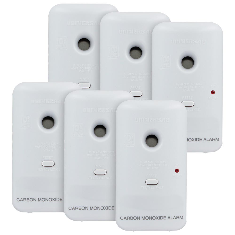 6 Pack of Universal Security Instruments Every Room Carbon Monoxide Smart Alarms with 10 Year Sealed Battery