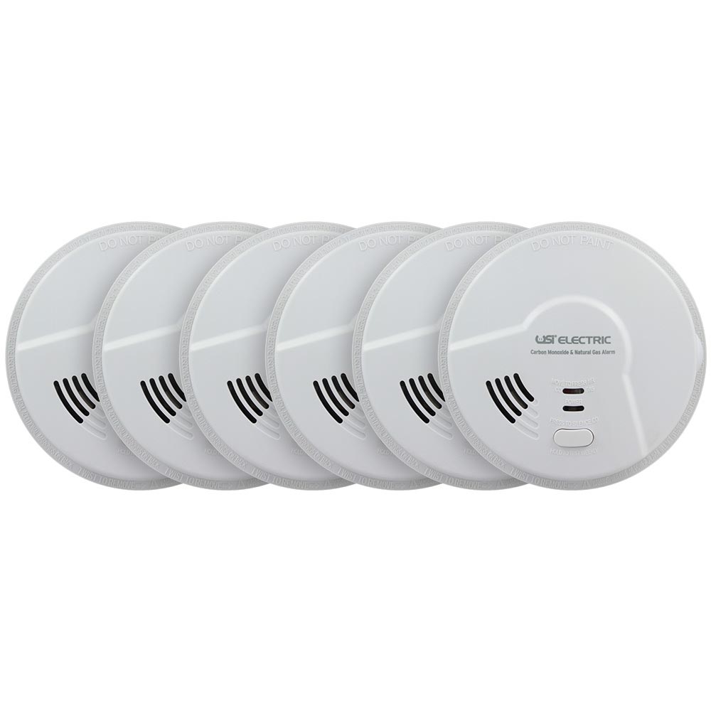 6 Pack of USI Electric Hardwired 2-in-1 Carbon Monoxide and Natural Gas Smart Alarms with Battery Backup