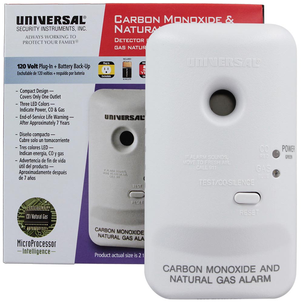 Universal Security Instruments Plug-In 2-in-1 Carbon Monoxide and Natural  Gas Smart Alarm with Battery Backup (MCND401B)