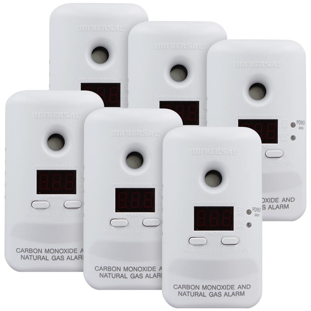 6 Pack Bundle of Universal Security Instruments Plug-In 2-in-1 Carbon Monoxide and Natural Gas Smart Alarm with Battery Backup (MCND401B)