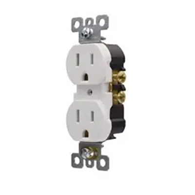 USI Electric Duplex Receptacle 15 Amp 2-Pole, 3-Wire Self Grounding & Tamper Resistant, White - R815TRWH