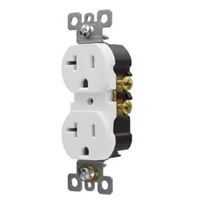 USI Electric Duplex Receptacle 20 Amp 2-Pole, 3-Wire Self Grounding & Tamper Resistant, White - R820TRWH