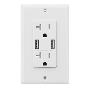 USI Electric 20 Amp Type A USB Charger Wall Outlet, White