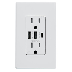 USI Electric A and C USB Chargers 15 Amp Tamper Resistant Duplex Receptacle Wall Outlet, White - USB2R3WH15CA